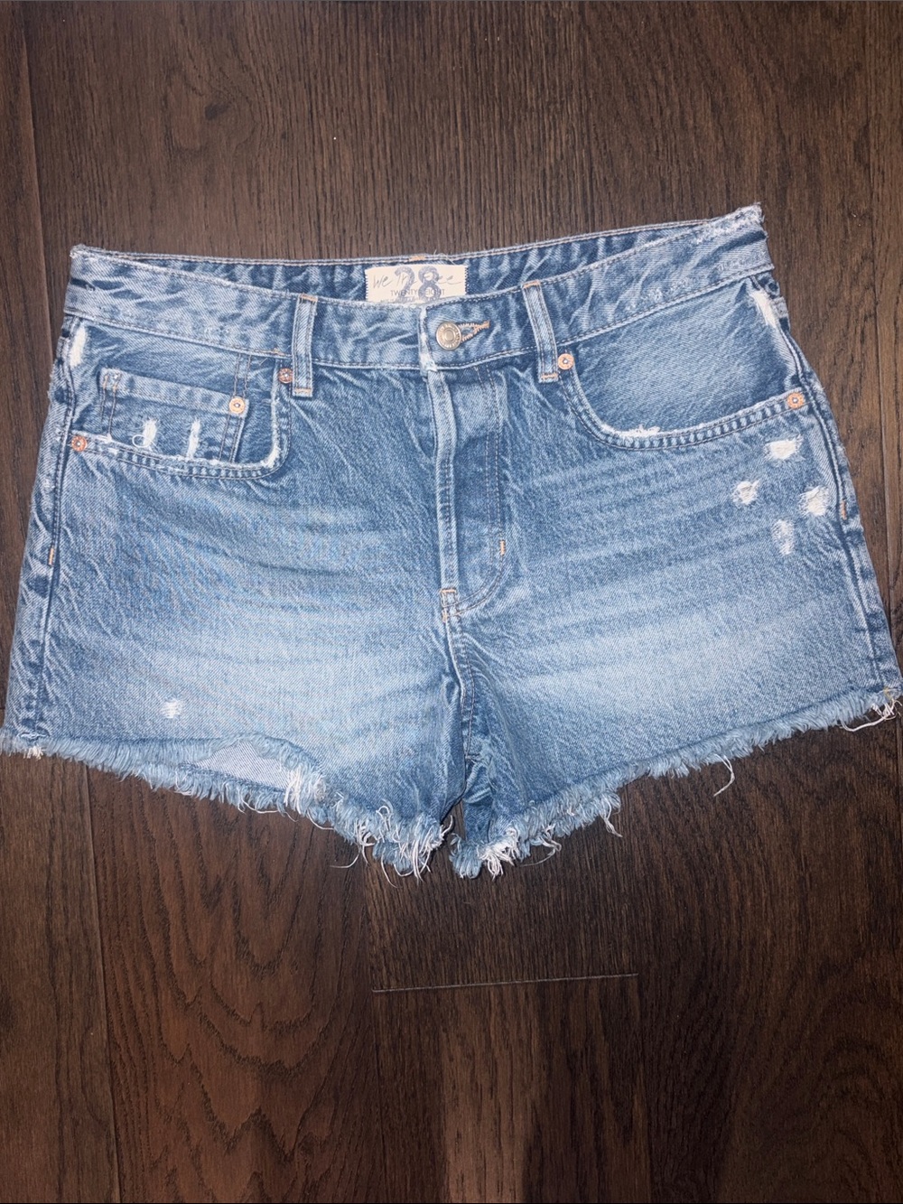 We The Free Light Blue Distressed Denim Cutoff Shorts